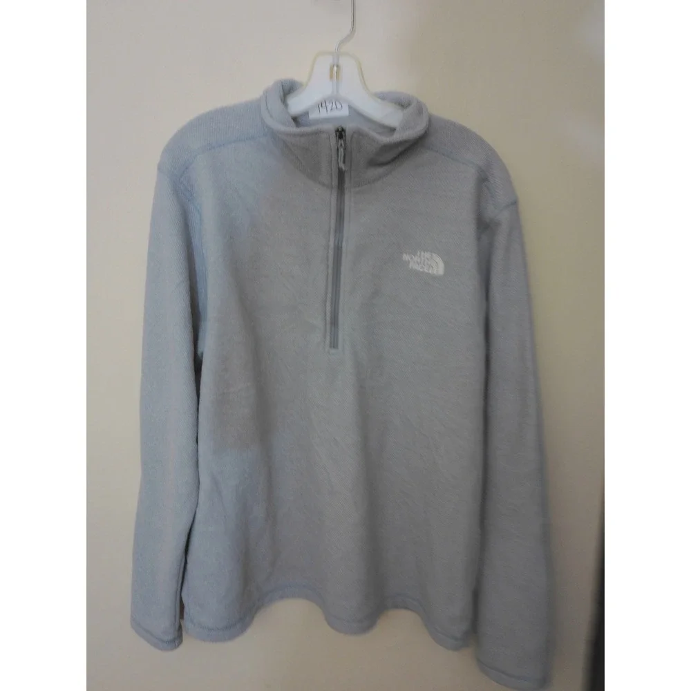 The North Face Quarter Zip Pullover Mens L Blue Grey Waffle Knit Fleece Active
